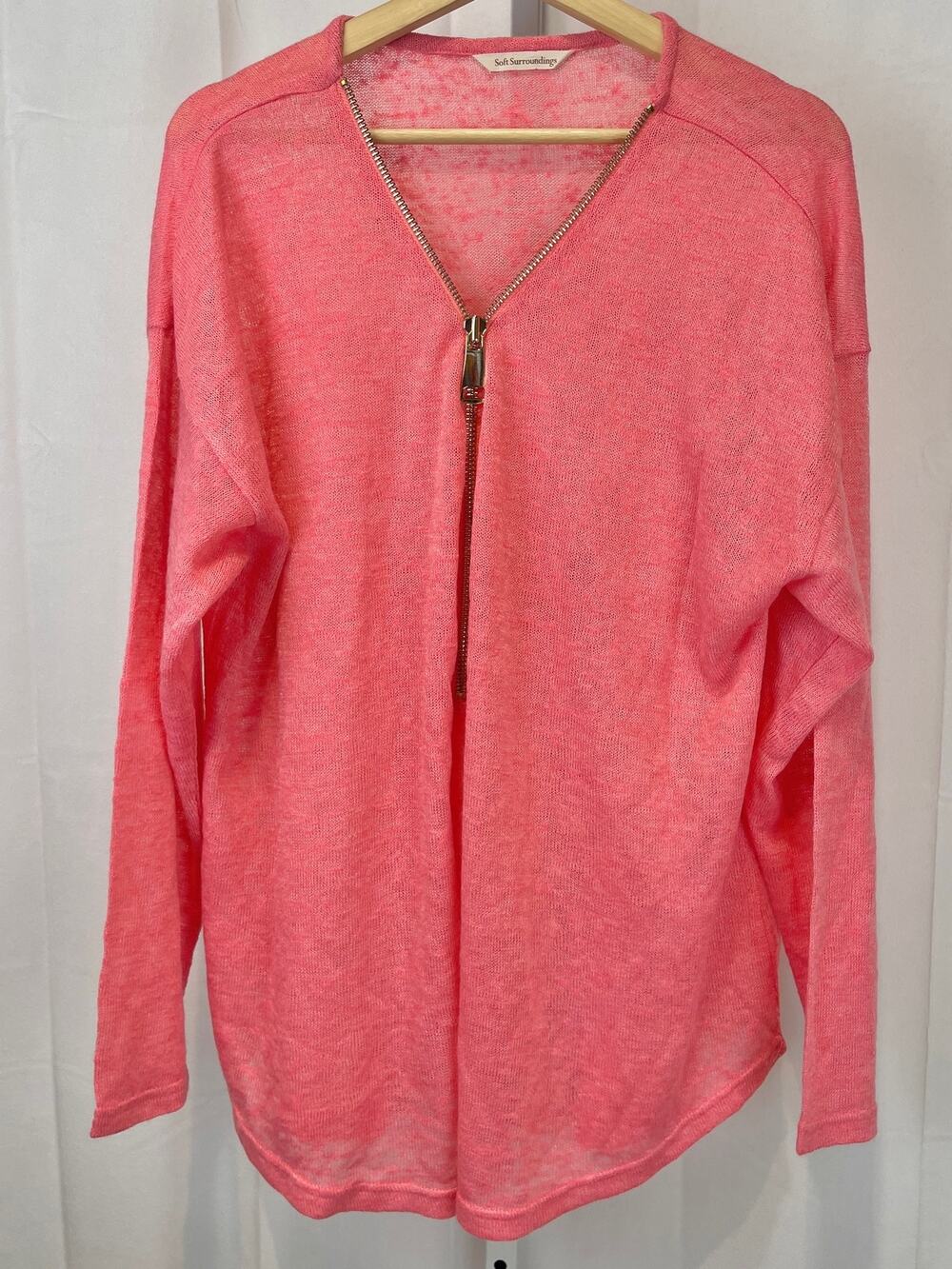 SOFT SURROUNDINGS Valentina 1/2 Zip Sweater V Neck Lightweight Pink EST 1X 2X